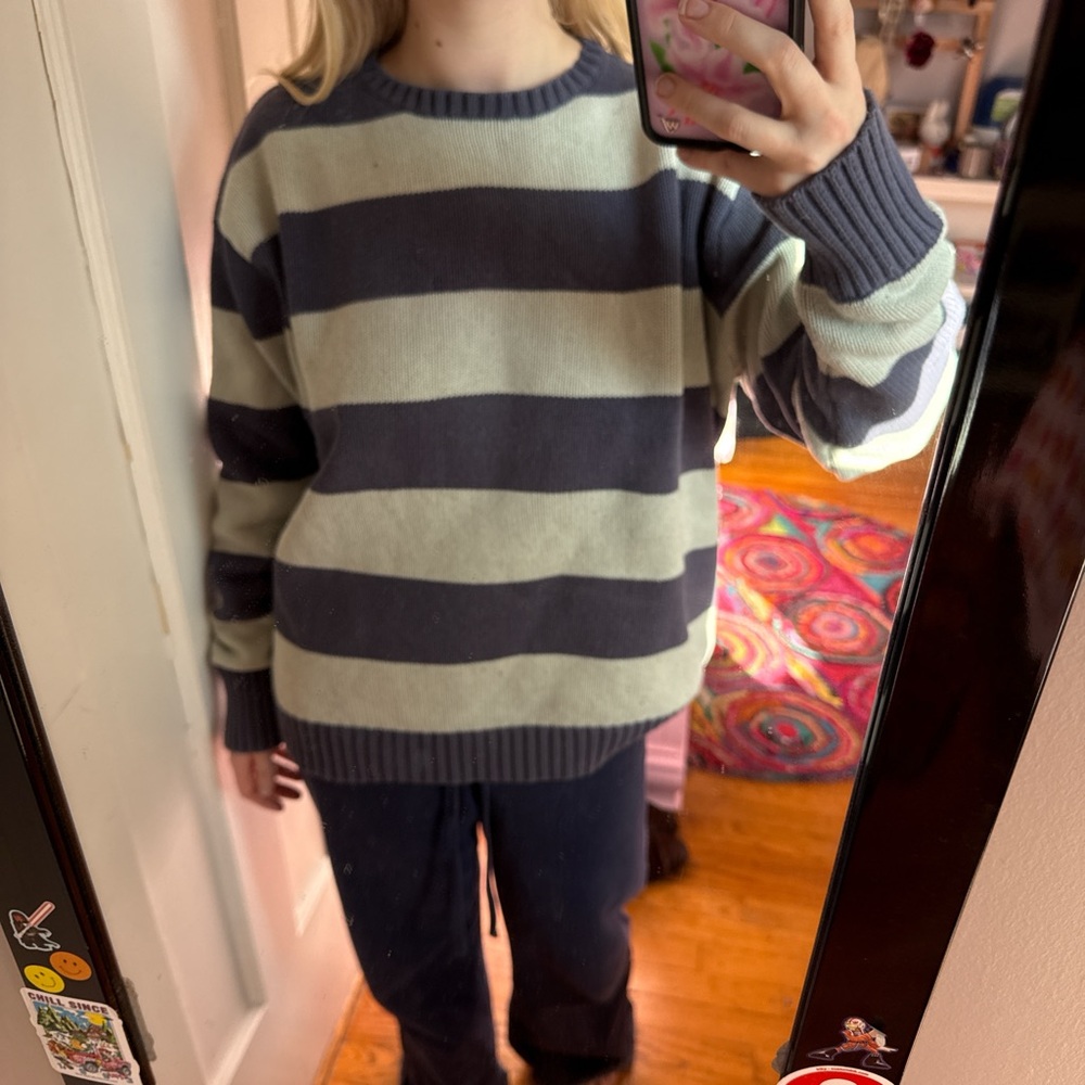 Brandy Melville Navy and Blue Striped Knit